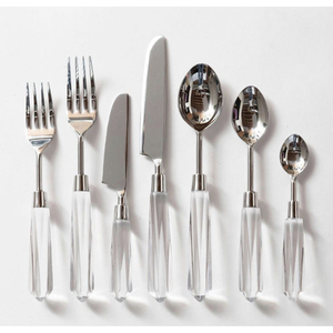 Ensemble de couverts en métal argenté de haute qualité avec poignées en acrylique transparent, compatibles lave-vaisselle, pour la table à manger à la maison - Product Image 1