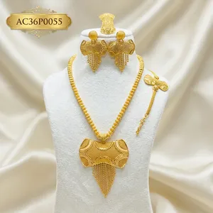 Unique African Gold Plated Pendant <b>Necklace</b> Set for Women Nigerian Bridal Wedding Jewelry with Earrings <b>Ring</b> & Bracelet - Product Image 1