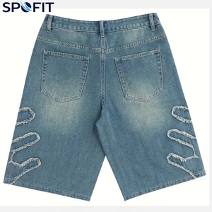 กางเกงยีนส์ปักลายสไตล์สตรีทแวร์ทรงหลวมสำหรับผู้ชาย กางเกงขาสั้นลำลองสีพื้นทรงตรงใส่สบายสไตล์ฤดูร้อน แห้งเร็ว ระบายอากาศได้ดี - Product Image 4