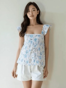 Blusa de Verano Informal de Diseño Único Personalizada para Mujer, Blusa sin Mangas de Algodón 100% Tejido Floral, Tela Suave, Cintura Elástica, Corte en A - Product Image 5