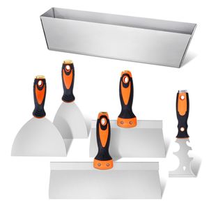 Set di attrezzi per cartongesso 6 pezzi: Raschietto per pittori da 3 pollici + 2 spatole per stucco/nastro + Vaschetta per stucco da 12 pollici in acciaio inossidabile - Product Image 1