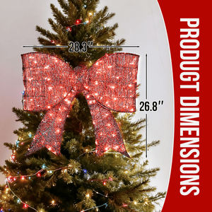 Fiocco Gigante Natalizio Pre-Illuminato per Esterni con 124 Luci LED Bianco Caldo, Struttura in Metallo Illuminata per Decorazione Porta d'Ingresso/Cancello - Product Image 3
