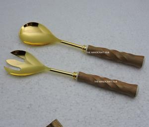 Cuillère à salade personnalisée en acier avec manche en résine de bois, outil de service de qualité supérieure, cuillère et fourchette à salade, mélangeur à salade - Product Image 4