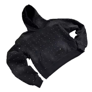 Custom Heavy GSM Rhinestone Acid Wash Hoodies Winter Warm Sun Fade Rhinestones Embroidery Pullover <b>Jumpers</b> Adults Hoodies Mens - Product Image 2