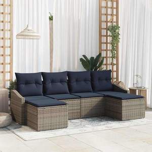 Conjunto de Sofá de Jardín de 6 Piezas en Poliratán Gris con Cojines, Elegante Colección de Muebles para Exteriores - Product Image 1