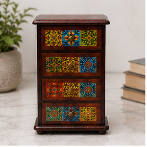 Armoire en bois massif faite à la main avec 4 tiroirs peints, design traditionnel, style antique, meubles de salon - Product Image 4