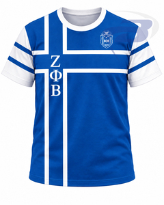 T-shirt d'été personnalisé pour femmes de la sororité Zeta Phi Beta, bleu et blanc, lettres grecques brodées, style preppy, col rond, t-shirt décontracté - Product Image 1