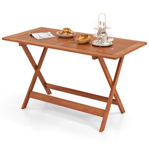 Mesa de comedor para patio de 54.5 pulgadas x 27.5 pulgadas con acabado en teca y orificio para sombrilla - Product Image 1