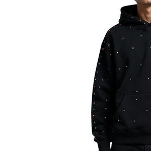 Sweat à capuche oversize noir en molleton pour homme, avec strass colorés, en coton épais, style streetwear décontracté - Product Image 3