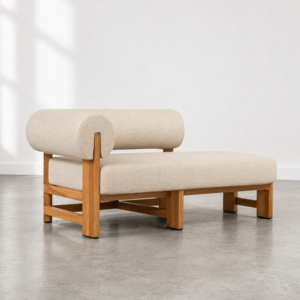 Sofá Chaise Longue de Alta Gama, Ecológico, de Cuero PU y Madera de Teca Indonesia, Estilo Mid-Century, Muebles de Lujo para Hotel - Product Image 1