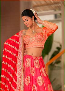 Conjunto de Lehenga Peach Sunehri con Blusa, Hermosa Colección de Lehenga Choli Tradicional para Bodas, en Tendencia - Product Image 4