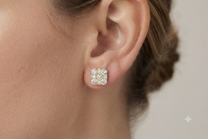 IGI Certified 14K 18K Gold Square Cluster Stud <b>Earrings</b> for Women Round & Baguette Diamond Geometric <b>Fine</b> Stud <b>Earring</b> - Product Image 5