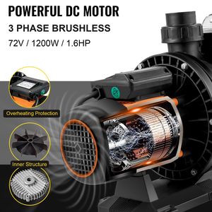 Bomba de agua solar 72V DC/1200W Bomba de piscina 62 FT/136 GPM - Product Image 4