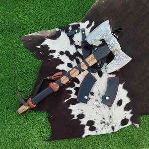 Damascus Double Head <b>Axe</b> Premium Pattern Steel Balanced Design Outdoor Camping Survival <b>Wood</b> <b>Cutting</b> Tool - Product Image 1