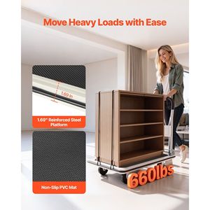 Carrello Pieghevole con Capacità di Carico di 300 kg, Piattaforma Ribaltabile con Ruote Girevoli per Trasporto e Movimentazione - Product Image 2