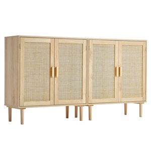 Juego de 2 Armarios de Almacenamiento de Ratán, Aparador Ajustable con 4 Puertas Magnéticas y Estantes para Aparadores - Product Image 1