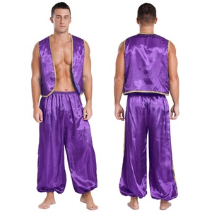 Hommes Halloween Arabian Prince Satin Ensembles Gilet Top et Pantalon Costumes pour Contes de Fées Cosplay Danse du Ventre Halloween Costumes de Scène - Product Image 3