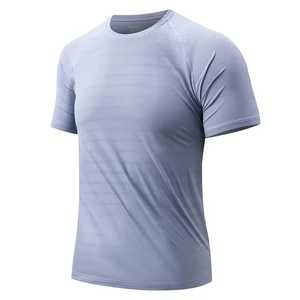 เสื้อยืดคอกลมแขนสั้นสำหรับผู้ชาย ระบายความชื้นได้ดี สีน้ำเงินล้วน โพลีเอสเตอร์ ชุดกีฬา ใส่ได้ทุกฤดู - Product Image 6