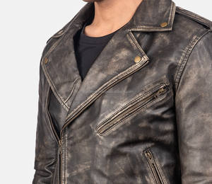 Chaqueta de moto de cuero de alta calidad para hombre Nueva llegada Chaqueta de cuero impermeable Chaqueta personalizada - Product Image 5