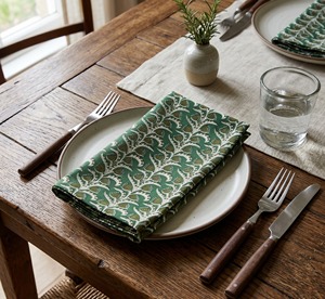 Ensemble de serviettes en coton imprimé 4 pièces, motif feuille verte, décoration de table faite à la main, forme rectangulaire, lavable en machine, usage domestique - Product Image 5