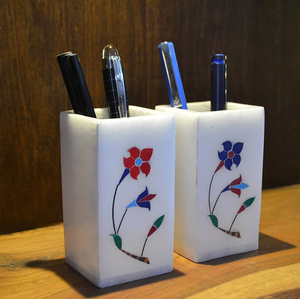Marble <b>Pen</b> Holder Office Desk Accessory Pencil Cup <b>White</b> Stone Color Organizer for <b>Pens</b> and Pencils Holder - Product Image 6