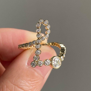 Luxury L Letter Round Cut Bezel Set <b>CZ</b> Diamond Band Unique Party Wear Solid Gold <b>Ring</b> for Women Fashion Jewelry - Product Image 1