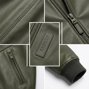 Olive Green <b>Mens</b> Genuine Leather Bomber <b>Jacket</b> <b>Suede</b> Panel Custom Branded Patch Zip Pocket Flight Coat Direct Factory Supplier - Product Image 6