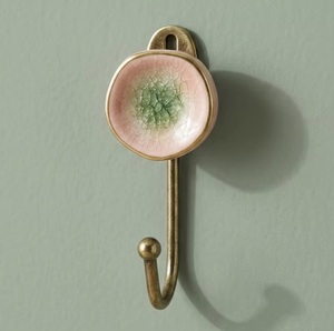 Moroccan Gold Hand-Painted Crackle Glaze <b>Ceramic</b> Coat Hook Wall Mounted Rails with Elegant <b>Knobs</b> - Product Image 1