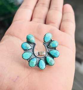 Wholesale Handmade 925 Sterling Silver Turquoise Horseshoe Cluster <b>Ring</b> Opaque Gemstone <b>Statement</b> <b>Rings</b> For Women Bulk Supplier - Product Image 4