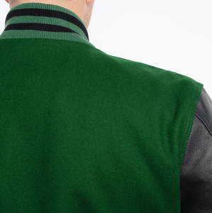 Custom Embroidery <b>Men</b> Green Leather Sleeve <b>Baseball</b> Bomber Letterman <b>Jacket</b> Stand Collar Unisex Casual Autumn Wear <b>Men's</b> <b>Jackets</b> - Product Image 5