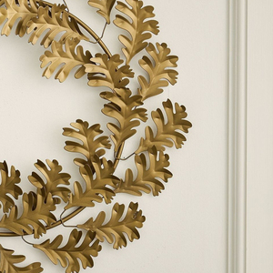 Stunning Metal Wreath Artfully Designed With Densely Layered Metallic Oak Leaves Perfect For Fall Or Holiday Decoration - Product Image 3