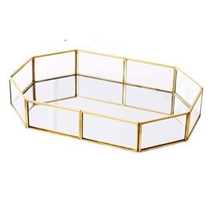 Modern Geometric <b>Gold</b> Metal <b>Mirror</b> Tray Wholesale Decorative Glass Serving Trays <b>Rectangular</b> Coffee Table Vanity Tray Organizer - Product Image 4