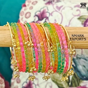 Luxury Handmade Gold Plated Multicolor Raindrop <b>Glass</b> 16-Piece <b>Bangle</b> Set Kashmiri Ghungroo Traditional Ethnic Wedding Jewelry - Product Image 4