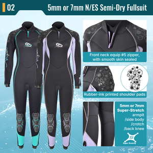 Combinaison semi-étanche pour femme 5mm/7mm - Super extensible et construction GBS avec fermeture éclair YKK, équipement de plongée professionnel OEM/ODM - Product Image 3