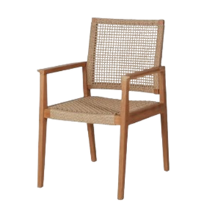 Modern Teak Wood Rattan <b>Dining</b> <b>Armchair</b> With Woven Seat And Back For Indoor Outdoor Use - Product Image 2