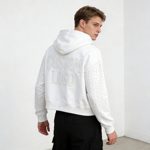 Men's Trendy <b>Hoodies</b> White Rivet Embroidery Letter Cotton Zipper Hooded Oversized Pocket Casual <b>Hoodies</b> - Product Image 4