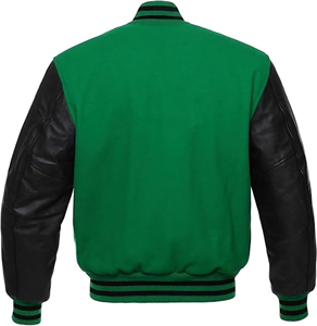 Veste universitaire en laine verte unisexe 2025 |   Manches en cuir blanc |   Blouson bomber vintage style Letterman - Product Image 2