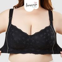 BH Wanita Plus Size 3/4 Cup Tanpa Kawat, Lace Floral, Seamless, Cepat Kering, Bernapas, Push-Up, Buka Depan, Anti-Bakteri, Cup Tipis