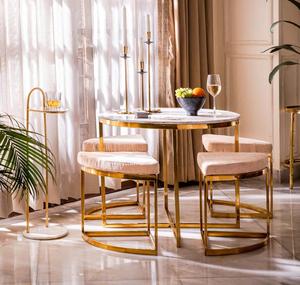 Modern Marble Top Round <b>Table</b> with <b>Gold</b> Metal Base Contemporary Dining Furniture for Living Room - Product Image 2