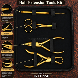 Kit d'outils professionnel pour extensions de cheveux en or : pinces micro-nano, pinces de retrait de liens, crochet, aiguille, ciseaux – Ensemble de salon professionnel - Product Image 6