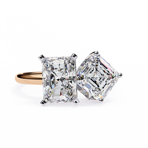 Bague de fiançailles Toi et Moi en or 14 carats avec diamant de laboratoire taille radiant et taille Asscher, rapport IGI, pour anniversaire et mariage - Product Image 4