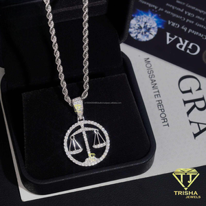 Collier pendentif Balance de la Justice Hip Hop avec diamant Moissanite, bijoux en argent 925, design rond glacé pour hommes et femmes - Product Image 4