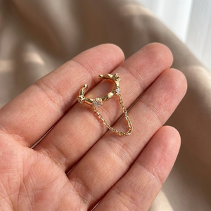 14K Gold <b>Cuff</b> <b>Earrings</b> with Round Brilliant Cut Diamond Minimalist Dainty Design for Cartilage Piercing (Helix) - Product Image 4