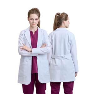 Uniforme de algodón FMF de alta calidad para mujer, bata de laboratorio con logotipo elegante de manga corta para profesionales médicos dentales, MOQ bajo - Product Image 4