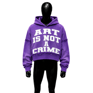 Sudadera con Capucha Morada Extra Grande de Calidad Premium, Diseño Artístico 'ART IS NOT A CRIME', Estilo Urbano, Lujo Casual, Moda Juvenil Urbana Premium, Morado P - Product Image 1