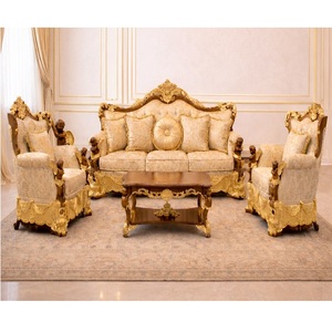 Exquisite High <b>Back</b> Teak Wood Sofa Set 5-Seater Luxury Mansion Style Living Room Furniture with Sofa Table - Product Image 1