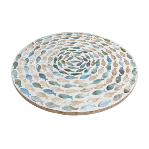 Elegant <b>Round</b> Mother of Pearl Inlaid Ottoman Tray Swirling Fish Pattern Decorative Drink Serving Platter Decor Wholesale - Product Image 2