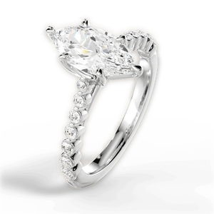 Anillo de Compromiso de Oro Blanco de 14K con Diamante Cultivado en Laboratorio de Corte Marquesa de 3.70 CTW y Diamantes Redondos Decorativos en los Hombros - Product Image 4