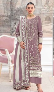 <b>Women</b> Embroidered Crunchy Salwar <b>Suit</b> Set Floor-Length Traditional Indian Pakistani <b>Wedding</b> Wear Purple <b>White</b> Dupatta Quick Dry - Product Image 1