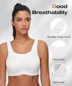 Sujetador Deportivo Blanco para Mujer, de Alta Sujeción, Transpirable, con Malla, para Fitness, Yoga, Gimnasio, Diseño Sencillo - Product Image 2